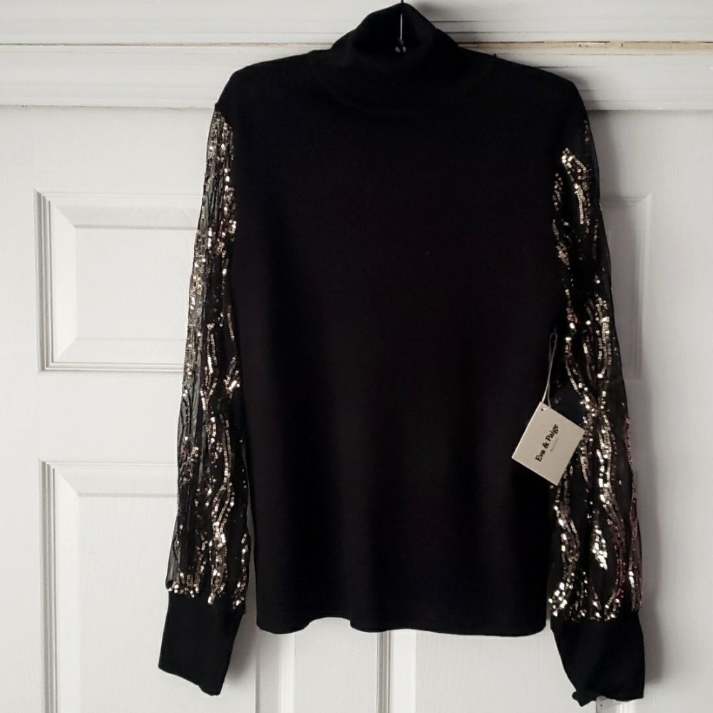 EVA & PAIGE Sequined Turtleneck Blouse